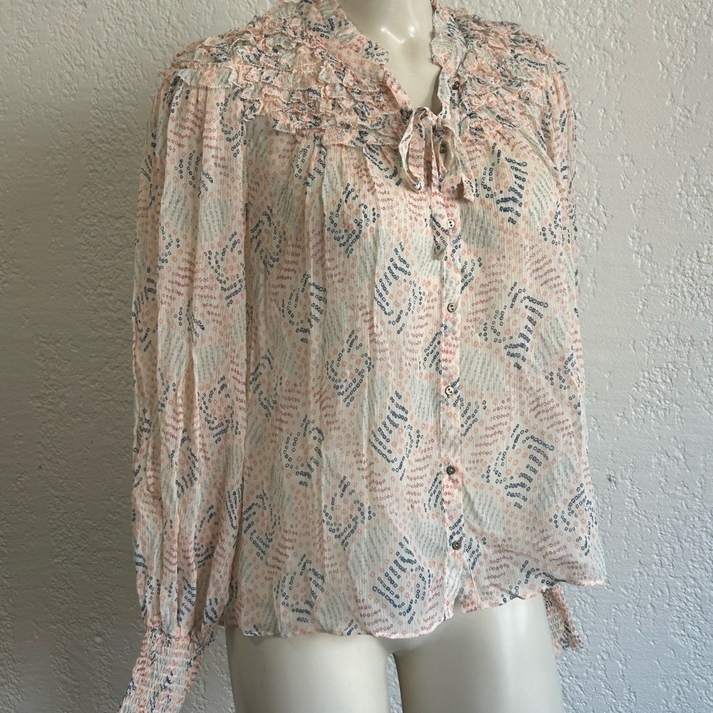 ULLA JOHNSON sz 2 Eloise Cream Ruffled Bib Collar Tie Front 100% silk blouse - Picture 3 of 12